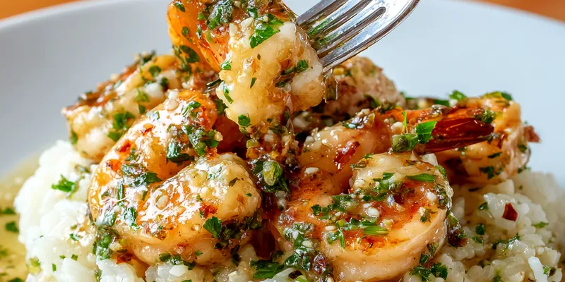 Delicious Chicken Scampi with Garlic Parmesan Rice served on a plate