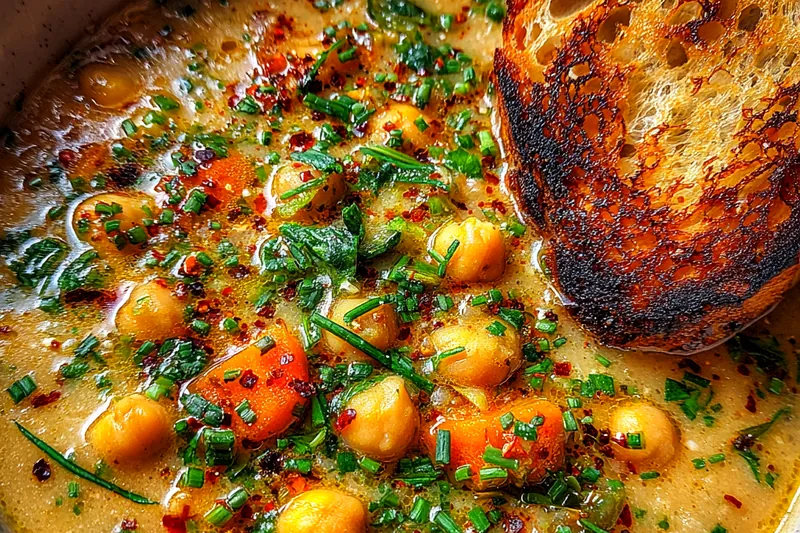 A colorful array of fresh ingredients for Creamy Chickpea Vegetable Delight, including chickpeas, vegetables, and coconut milk.