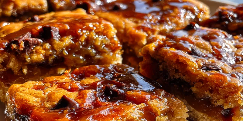 Delicious Chocolate Caramel Cookie Bars served on a plate