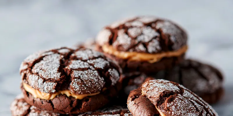 Delicious chocolate crinkle cookies with peanut butter filling