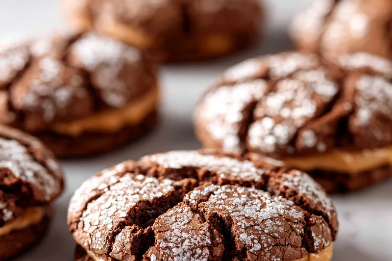 Ingredients for chocolate crinkle cookies and peanut butter filling