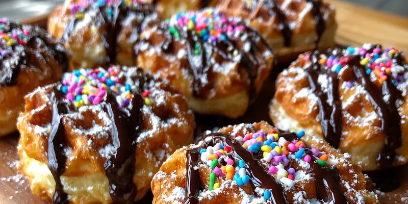 Delicious Chocolate Drizzled Waffle Pastries served on a plate