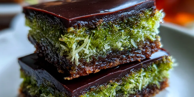 Delicious Chocolate Green Layered Squares served on a plate