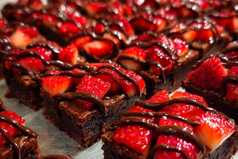 Fresh ingredients for Chocolate Strawberry Brownie Bites