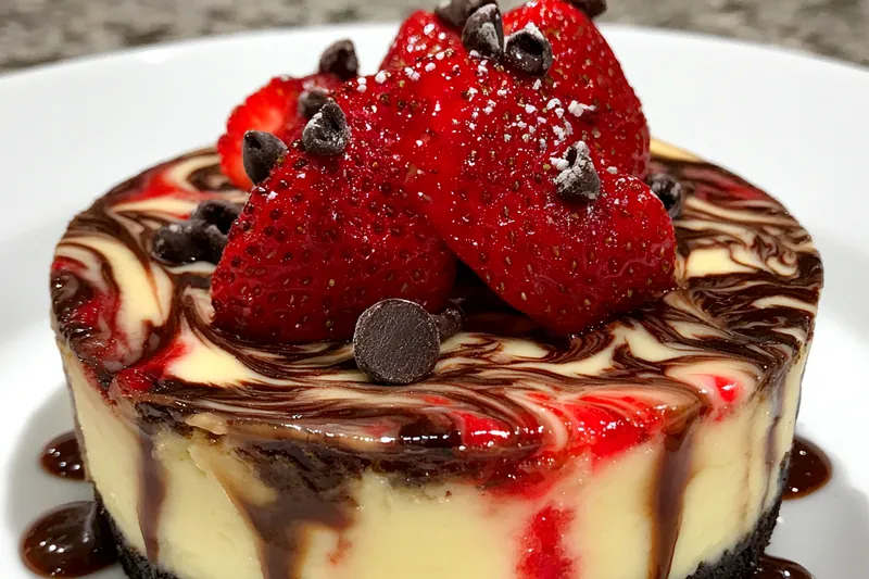 Cooking process for Chocolate Strawberry Swirl Cheesecake