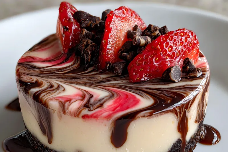 Fresh ingredients for Chocolate Strawberry Swirl Cheesecake