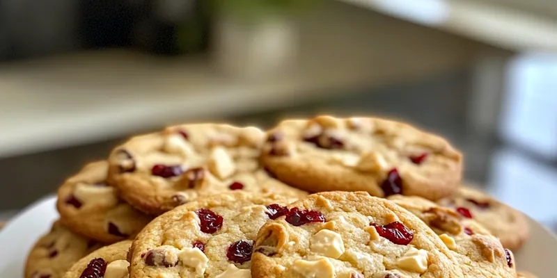 A plate of Festive Cranberry Orange Cookies surrounded by holiday decorations