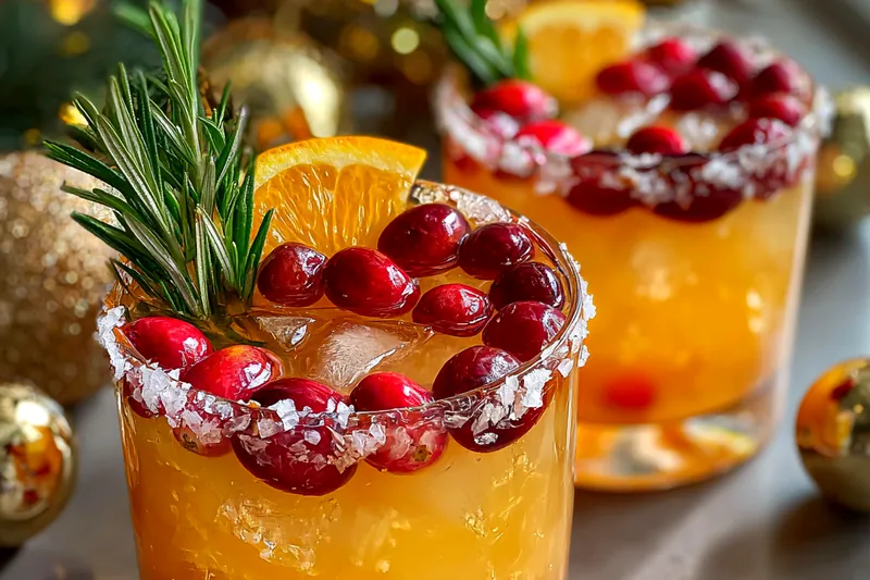 A step-by-step process of mixing the ingredients and garnishing the Festive Citrus Punch.