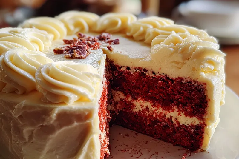 Christmas Red Velvet Cheesecake baking in the oven.