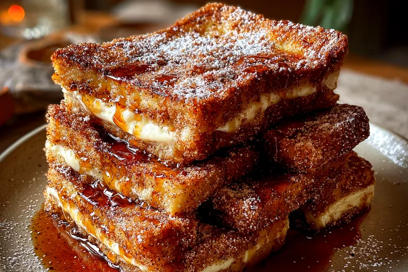 An assortment of ingredients including eggs, milk, cinnamon, and bread for Churro French Toast Delight.