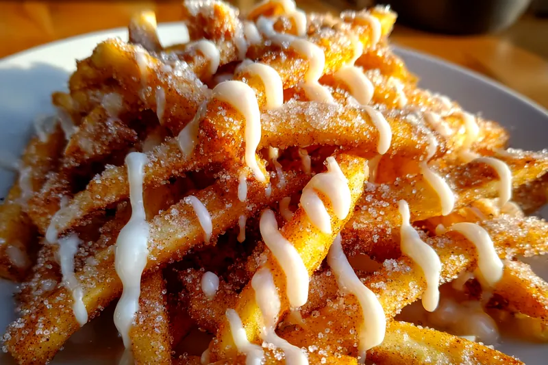 Frying Cinnamon Apple Fries in hot oil until golden brown.