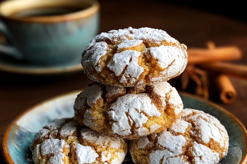 Step-by-step process of baking Delicious Cinnamon Coffee Crinkles, showcasing mixing, rolling, and baking.