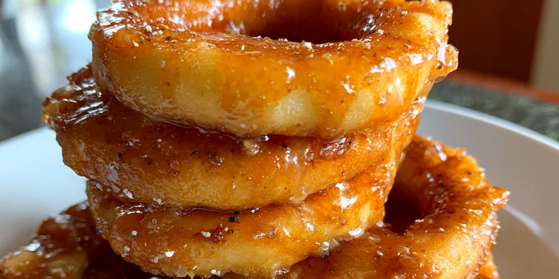 Delicious Cinnamon Glazed Apple Rings served on a plate