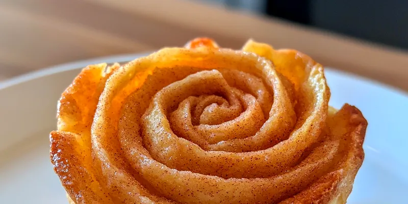 Golden brown cinnamon sugar cruffins on a white plate, garnished with a sprinkle of powdered sugar