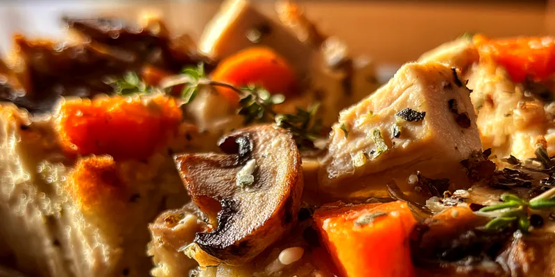 A bowl of Clean Chicken Mushroom Soup garnished with parsley