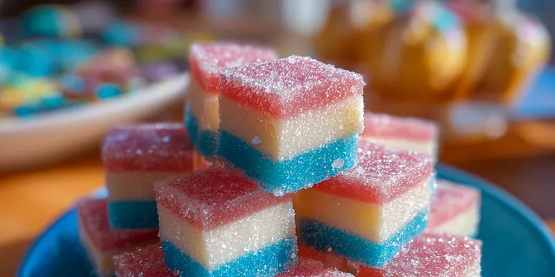 Delicious Colorful Candy Cubes served on a plate