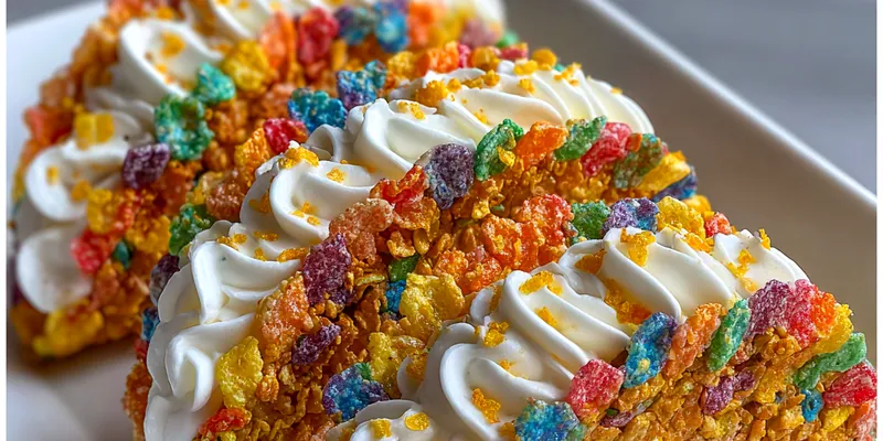 Delicious Colorful Cereal Dessert Tacos served on a plate
