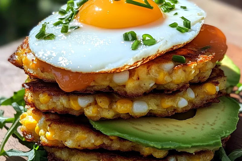 Frying corn fritters in a skillet, showcasing the sizzling process and golden-brown results.