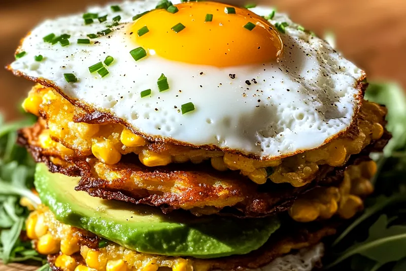 Array of fresh ingredients laid out for Hearty Corn Fritter Stack, showcasing corn, flour, and spices.