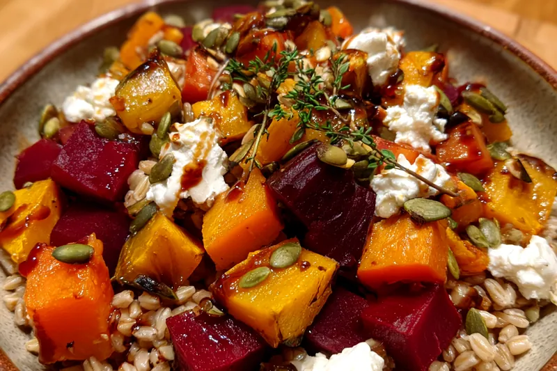 A vibrant array of fresh vegetables and quinoa for the Hearty Winter Vegetable Bowl.
