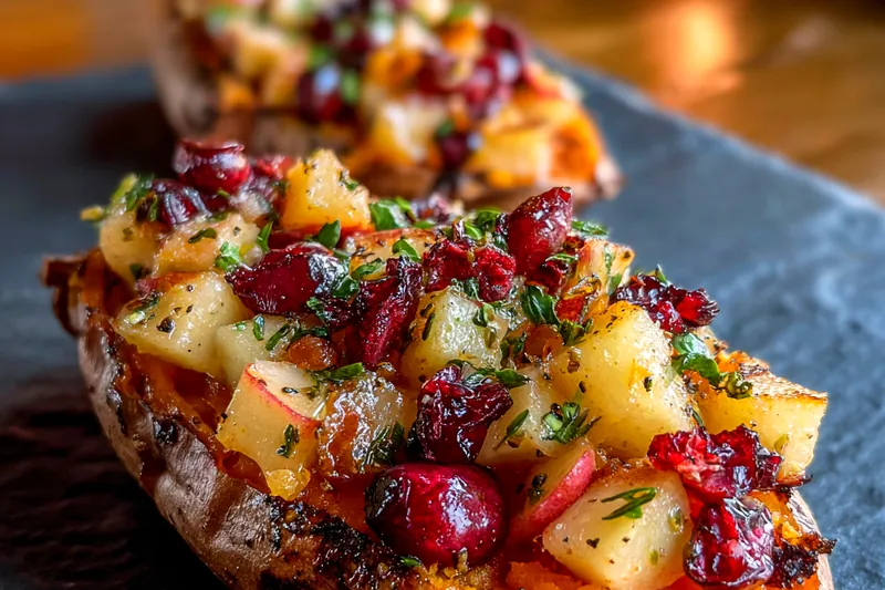 A step-by-step visual of the cooking process for Cranberry Apple Potatoes, showcasing the vibrant colors of the ingredients.