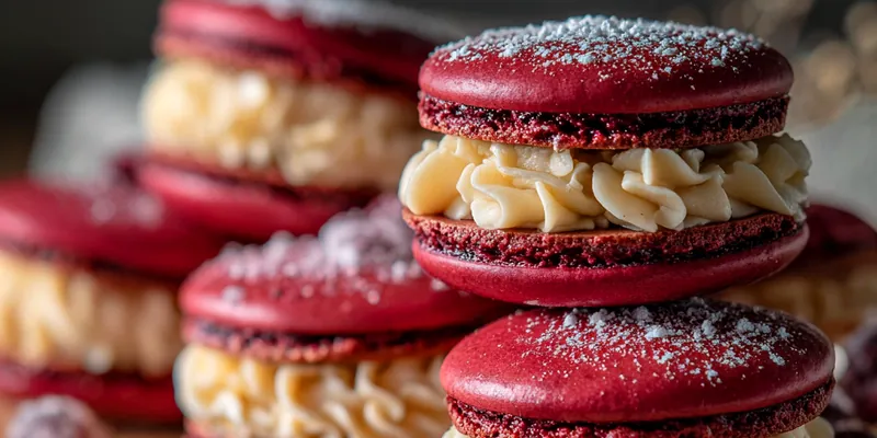 Elegant display of Festive Cranberry Orange Macarons on a decorative plate.