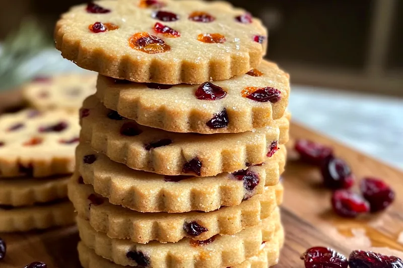 An overhead view of the baking process for Cranberry Orange Shortbread Delights, showcasing the dough being cut into cookie shapes.