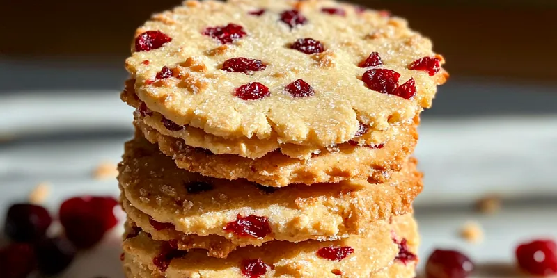 A beautifully arranged plate of Cranberry Orange Shortbread Delights, showcasing the vibrant colors of cranberries and orange zest.