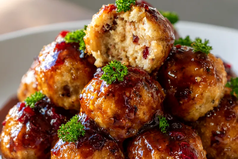 Cranberry Turkey Stuffing Balls baking in the oven