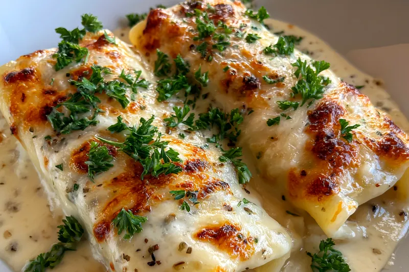 Fresh ingredients for Creamy Alfredo Lasagna Rolls