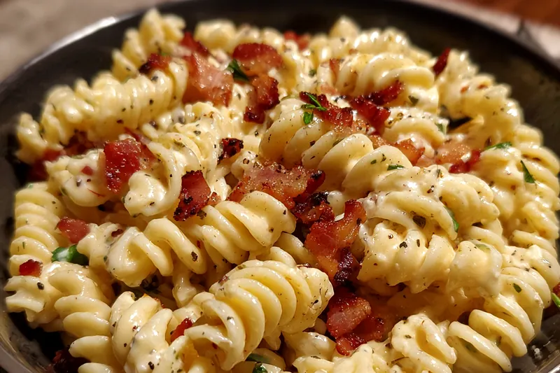 Fresh ingredients for Creamy Bacon Pasta Salad