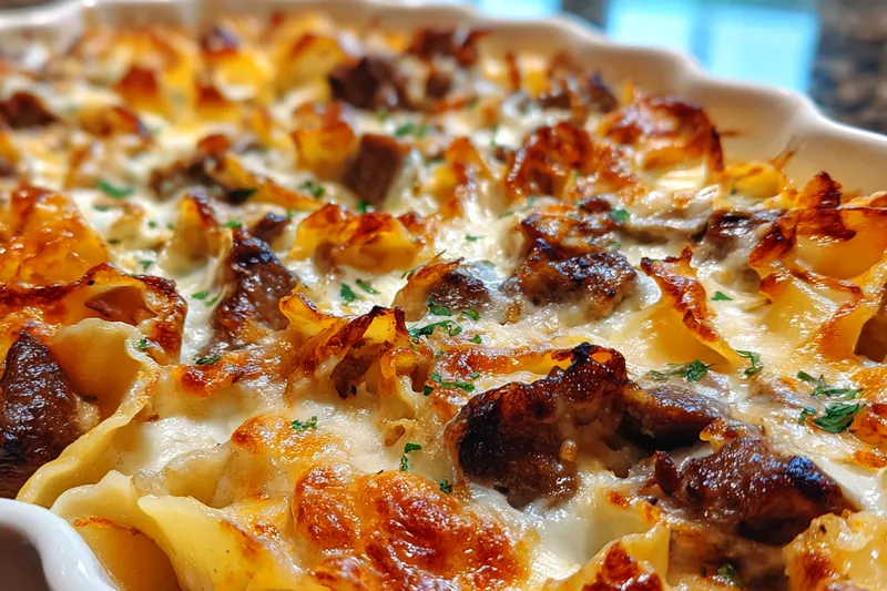 Fresh ingredients for Creamy Beef Noodle Bake