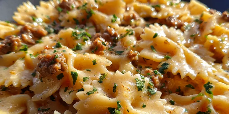 Delicious Creamy Cajun Bowtie Pasta served on a plate