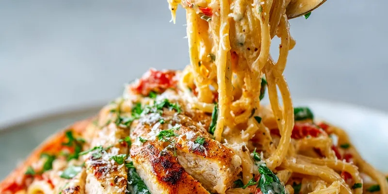 A bowl of creamy Cajun chicken pasta garnished with parsley