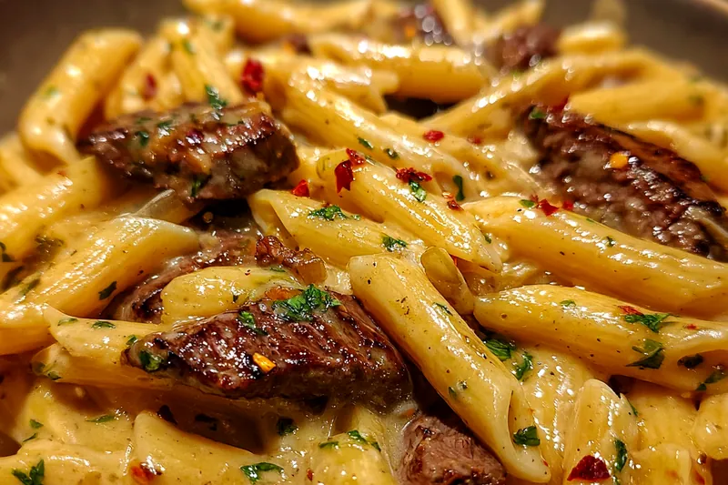 Cooking process for Creamy Cajun Steak Pasta