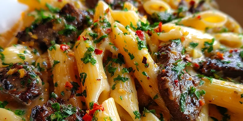 Delicious Creamy Cajun Steak Pasta served on a plate