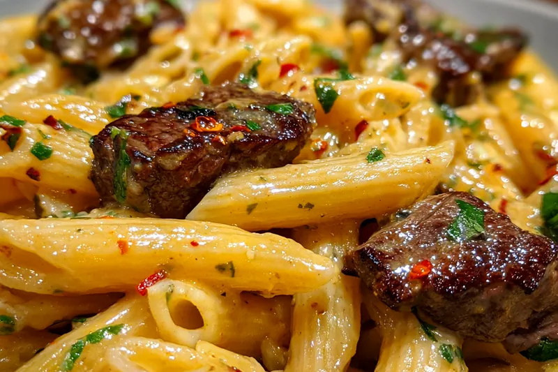 Fresh ingredients for Creamy Cajun Steak Pasta