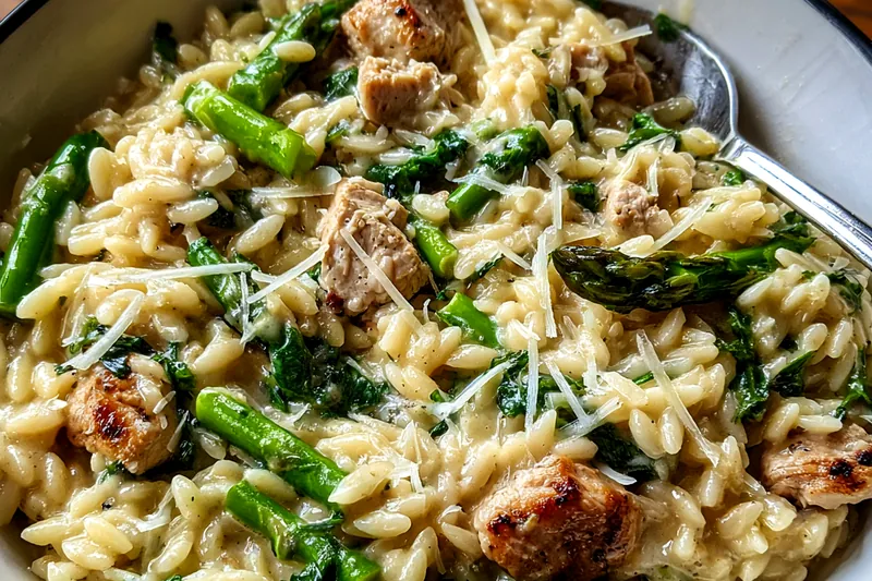 Fresh ingredients for Creamy Chicken Asparagus Orzo