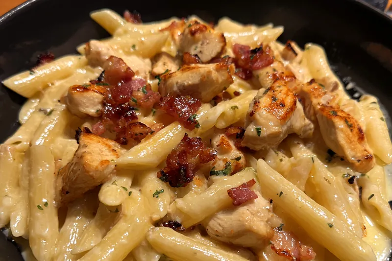 Cooking process for Creamy Chicken Bacon Pasta