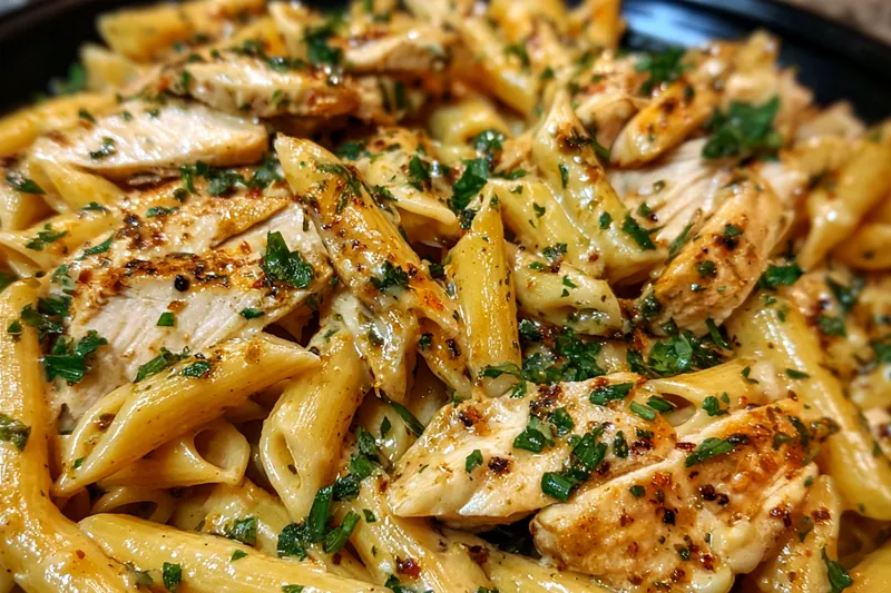 A step-by-step cooking process showing Creamy Chicken Delight being prepared in the skillet.