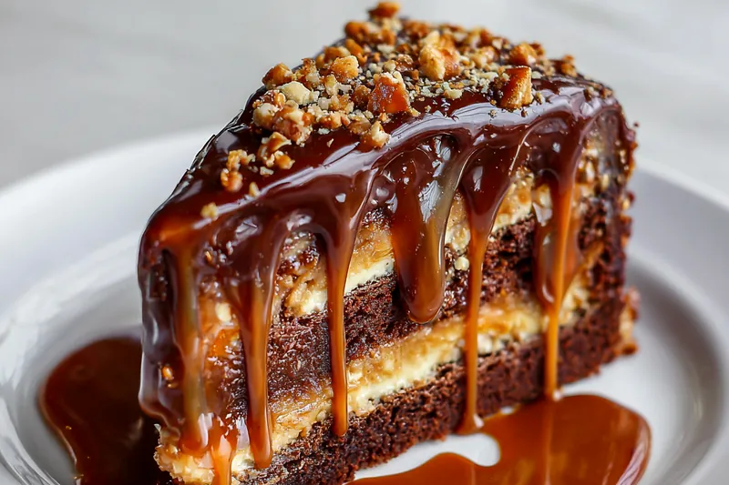 Baking the chocolate caramel toffee crunch cake in the oven.