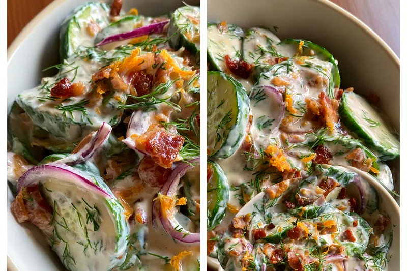 Cooking process for Creamy Cucumber Bacon Salad