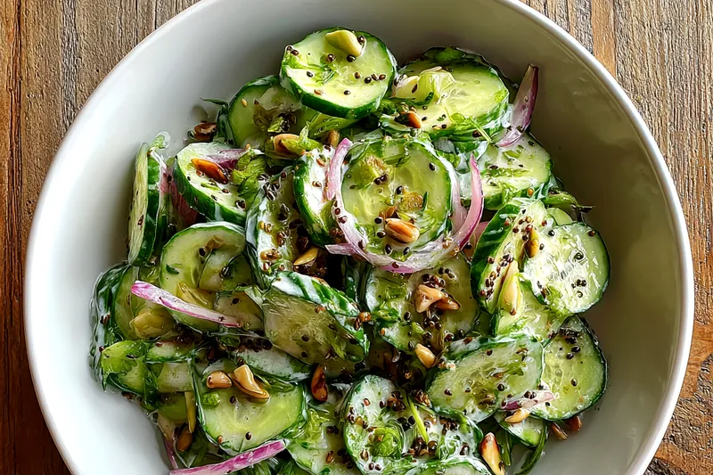Fresh ingredients for Creamy Cucumber Onion Salad