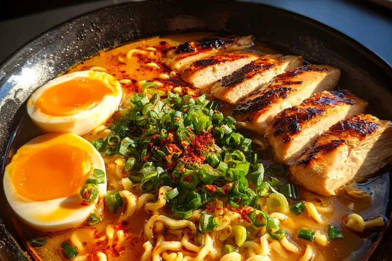 Cooking process for Creamy Garlic Chicken Ramen