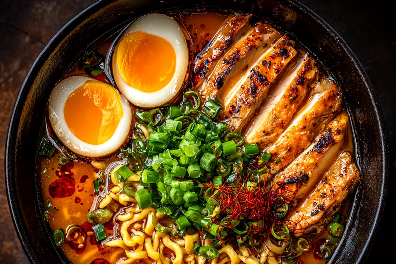 Fresh ingredients for Creamy Garlic Chicken Ramen