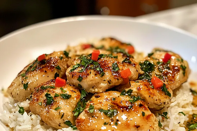 Ingredients laid out for Creamy Garlic Chicken Scampi including chicken, pasta, garlic, and cream.