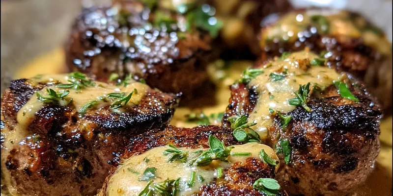 Delicious Creamy Garlic Grilled Steak served on a plate