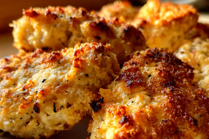 Cooking creamy garlic parmesan chicken in a skillet.