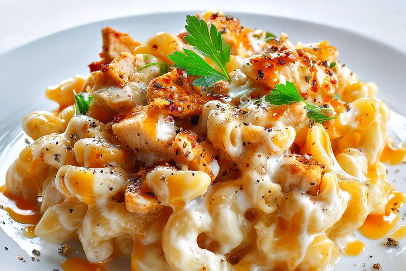 Cooking process of Creamy Honey Pepper Chicken Mac and Cheese Delight