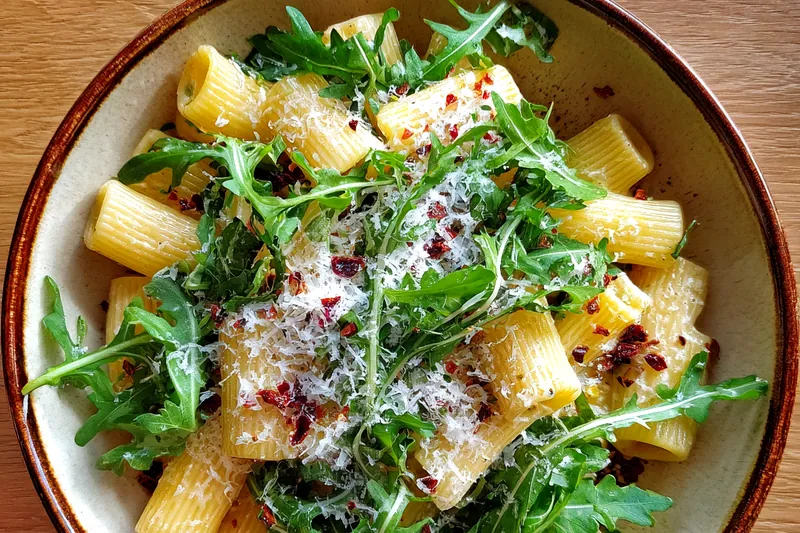 Fresh ingredients for Creamy Lemon Ricotta Pasta with Fresh Arugula